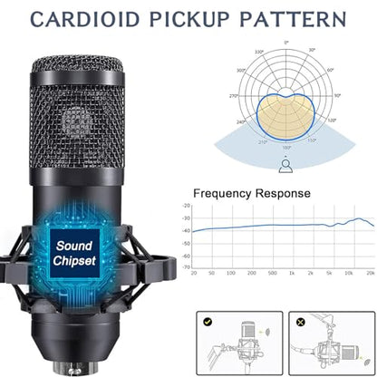 Podcast Equipment Bundle For 2, ALPOWL Audio Interface with Cardioid Designer BM800 Mic for Gamer and All-In-One DJ Mixer, perfect for Live Streaming, Singing, YouTube, Gaming