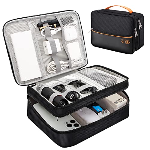 SELLYFELLY Electronics Travel Organizer, Double Layer Cable Organizer Bag Watreproof Electronics Accessories Storage Bag for Cord, Charger, Phone, Power Bank, Hard Drive - color: Double-Black
