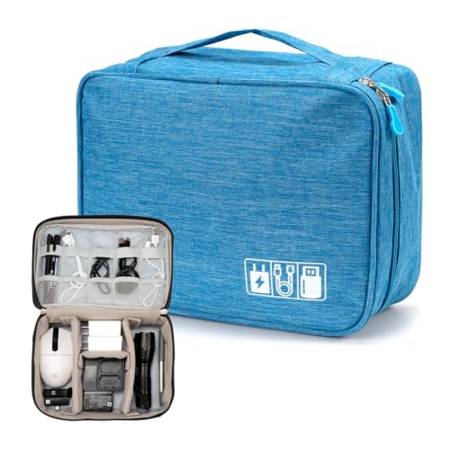Travel Organizer Bag Waterproof Electronic Accessories Cosmetic Storage Pouch Portable Carry Case for Cable Charger Earphone Makeup Travel Business Trip Office (Light blue) - color: Light blue
