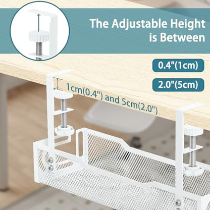 Under Desk Cable Management Tray, No Drill Mesh Desk Cable Tray, Wire Management Tray Cable Management Rack, Wire Organizer and Cable Management Box (White) - color: 1Pack-White (15.3'')