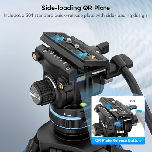 SIRUI Heavy Duty Video Tripod with 360° Fluid Head, Aluminum Alloy, Stepless Hydraulic Pan/Tilt, One-Step Height Adjust, Side Load QR Plate for MFT/DJI RS, Ground Spreader – Max 70.9" - style: Aluminum Alloy Tripod