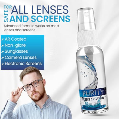 Purity Eyeglass Cleaner Family Pack - Multi-Size Lens Cleaner Kit - 1x1oz, 1x2oz, 1x4oz, 1x8oz Bottles + 4 Premium Microfiber Cloths - Safe for All Lenses, Eyeglasses, & Screens - Streak-Free Formula - style: 8 Piece Set - (1oz + 2oz + 4oz + 8oz Lens Spra
