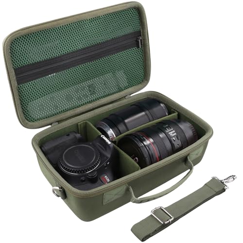 Camera Case Compatible with Canon EOS Rebel T7/T100/R50/R100/R5/R6 V//R6 Mark II DSLR Camera with 18-55mm Lens,Sony,Nikon DSLR Camera Protective Case with Shoulder Strap (Army Green Case) - color: Army Green Case