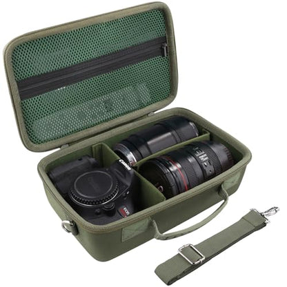 Camera Case Compatible with Canon EOS Rebel T7/T100/R50/R100/R5/R6 V//R6 Mark II DSLR Camera with 18-55mm Lens,Sony,Nikon DSLR Camera Protective Case with Shoulder Strap (Army Green Case) - color: Army Green Case