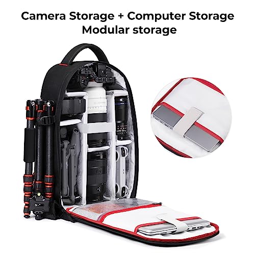 K&F CONCEPT Camera Backpack for Photographers Large Waterproof Photography Camera Bag with Laptop/Tripod Compartment for Men Women Black Red - style: Formal