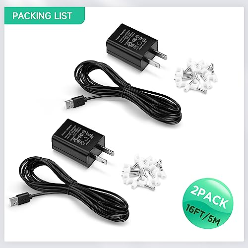 OLAIKE (2 Pack) 5m/16ft Charge Cable for Ring Stick Up Cam Battery/Plug-in & Ring Spotlight Cam Battery, Weatherproof Power Adapter Keep Charge Your Camera (No Camera), Blcak - color: Black(16 ft/5 m, 2 Pack)