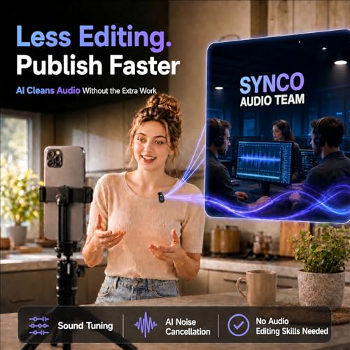 SYNCO AI Mini Wireless Lavalier Microphone for Android USB-C Creators | AI Translation & Instant Summaries, AI Noise Reduction and Mind Maps, Save Time for Vlogs, Interviews, Meetings, Travel