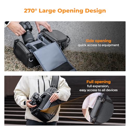 K&F CONCEPT Camera Sling Bag Crossbody Bag Camera Shoulder Backpack DSLR/SLR/Mirrorless Photography Bags Compatible with Canon/Nikon/Sony/Fuji/Gopro/DJI - color: Grey, size: Medium