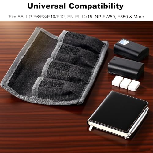 Camera Battery Case Pouch Holder Storage Organizer Bag for AA/AAA Batteries Lithium Ion Cells and 4 Keeper Slots Fits LP-E6 EN-EL15 NP-FW50 NP-F550 and More Compact Travel Cases (Gray)
