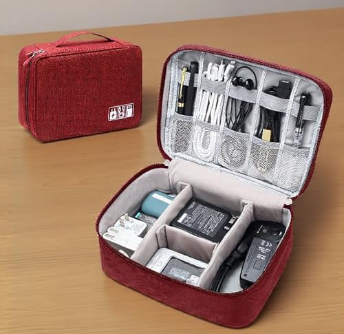 Electronics Organizer, Waterproof Portable Digital Storage Bag, Travel Cable Organizer Case-Red - color: Red 02