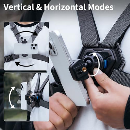 Phone Chest Mount Harness Strap Cell Phone Holder Mount for Video Recording Bike/Kayak/Fishing/Skateboard POV/VLOG for iPhone 17/16/15/14/13 Pro Max, Samsung and More