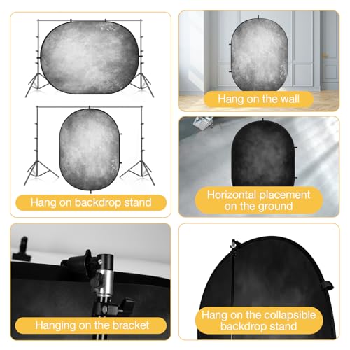 Kate 5x6.5ft(1.5x2m) Collapsible Backdrop Folded Microfiber Professional Grey and Black Double-Sided Pop up Collapsible Background for Photography