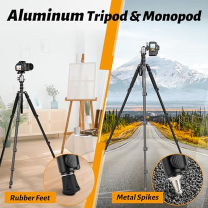 JOILCAN Tripod for Camera, 81" Aluminum Camera Tripod Monopod, Heavy Duty Travel Tripods for Spotting Scope Binoculars Laser Level, Payload 35Lb - color: Grey