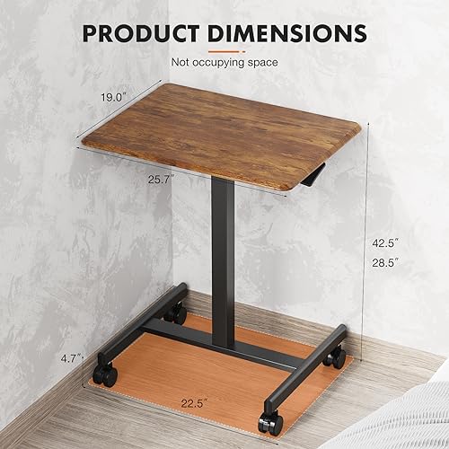 Sweetcrispy Mobile Rolling Desk with Lockable Wheels, Small Standing Laptop Desks, Sit Stand Adjustable Height Table Portable, Computer Workstations for Home Office, Brown - color: Brown