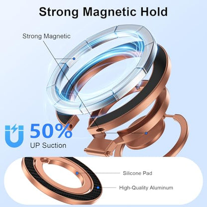 Magnetic Phone Ring Holder for MagSafe, Magnet Phone Grip Stand Finger Ring Kickstand Dual-Side Magnetics for iPhone 17 16e 16 Pro Max 15 Pro Max Samsung Galaxy Z Flip7 Fold7 S26 S25 Ultra Plus S24 FE - color: rose-gold