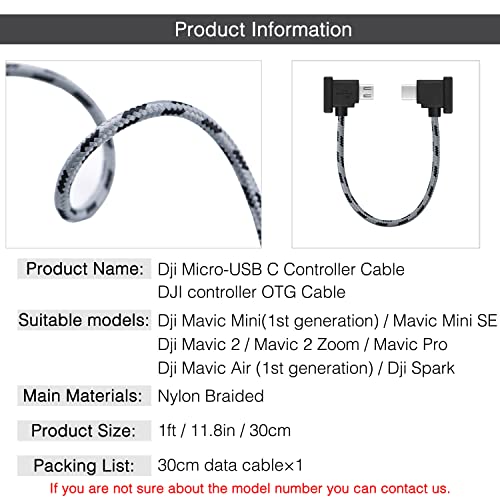1FT Micro to USB C Remote Controller Cable for DJI Mavic Mini,Mini SE,Mavic 2 Pro/Zoom,Mavic Air/Pro,Spark,DJI Drone to IPhone16/17/15/Tablet Cable 90 Degree OTG Data Cord Accessories(USB C Connector) - style: Micro to USB C