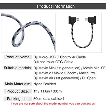 1FT Micro to USB C Remote Controller Cable for DJI Mavic Mini,Mini SE,Mavic 2 Pro/Zoom,Mavic Air/Pro,Spark,DJI Drone to IPhone16/17/15/Tablet Cable 90 Degree OTG Data Cord Accessories(USB C Connector) - style: Micro to USB C
