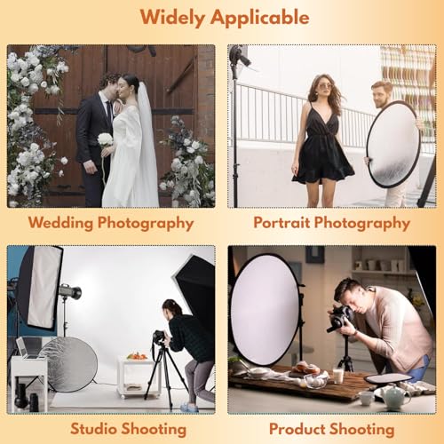 2 in 1 Photo Collapsible Photography Reflector 24'' Portable Camera Panel for Studio Outdoor Lighting Indoor Shooting, Video Portraint Photography Diffuser, White and Silver Reflector for Selfies