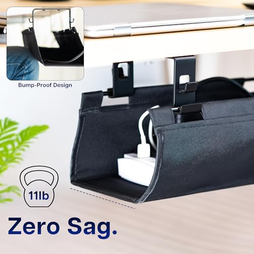 VIVO Screw-on Under Desk 31 inch Fabric Cable Management Tray, Wire Concealer, Power Strip Storage, Workspace Organization, Easy Fold Down Access, Black, DESK-AC31F-S - size: 31"