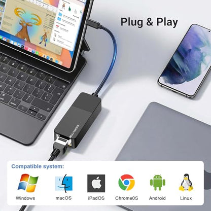 ALL-LUCKY USB C to Ethernet Adapter, 1000Mbps Gigabit RJ45 LAN Network Adapter, Compatible with iPhone 15/16/17, iPad USB-C, MacBook/Pro/Air, Laptop, Windows 11/10/8/7, Mac OS, Plug and Play - size: USB C to Ethernet Adapter