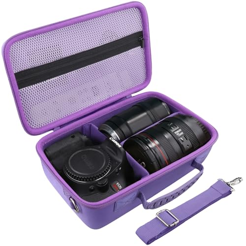 Camera Case Compatible with Canon EOS Rebel T7/T100/R50/R100/R5/R6 V//R6 Mark II DSLR Camera with 18-55mm Lens,Sony,Nikon DSLR Camera Protective Case with Shoulder Strap (Purple Case) - color: Purple Case