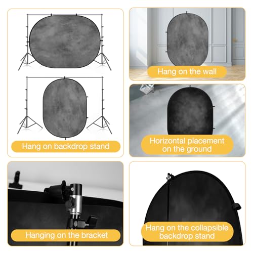 Kate Collapsible Backdrop Pop up Photo Backdrops Folded Grey Black for Photography, for Video, for Broadcast, 5x6.5ft