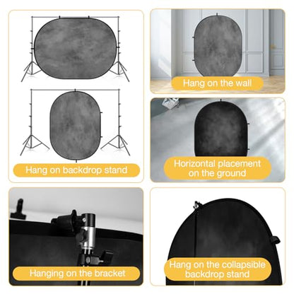 Kate Collapsible Backdrop Pop up Photo Backdrops Folded Grey Black for Photography, for Video, for Broadcast, 5x6.5ft