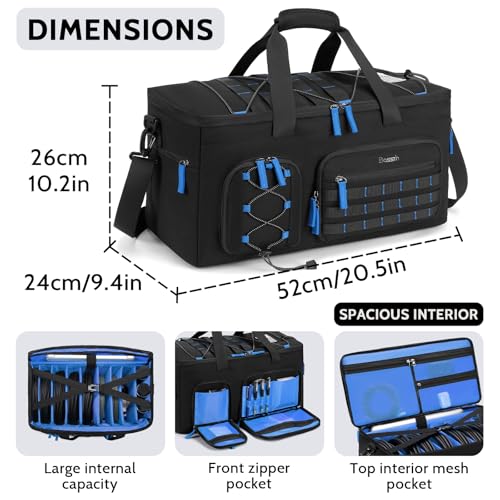 Large Dj Cable Bag with Laptop and Microphone Pocket, Dj Bag for Equipment with 8 Detachable Dividers and Padded Bottom, Dj Gig Bags for Music Gear Accessories, Blue - color: Blue