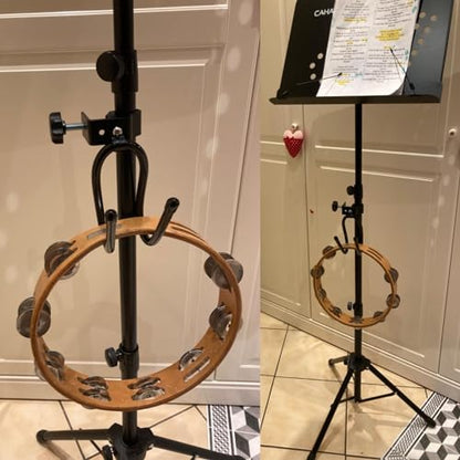 Pmsanzay Mic Microphone Stand Tambourine Hanger, Headphone Headset Holder Clip Stand, Easy to fit on Music or Microphone Stand for Tambourine, Cowbell, Headphones - Keep Tambourine Within Reach.