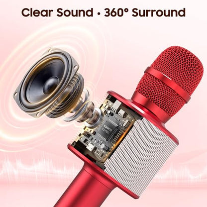 BONAOK Wireless Bluetooth Karaoke Microphone,3-in-1 Portable Handheld Mic Speaker Machine Birthday Home Party for PC or All Smartphone(Q37 Red) - color: Red