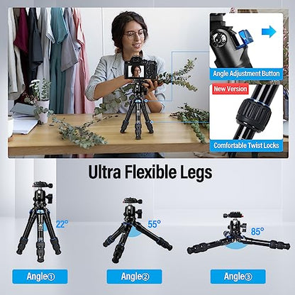 SIRUI AM203 Mini Travel Tripod with 360° B00K Ball Head, Lightweight Aluminum Tripod for Travel and Tabletop Use, Max Load 20lbs/10KG, Folded Height 11.4”, Max Height 16.7” - size: AM-203+B-00K