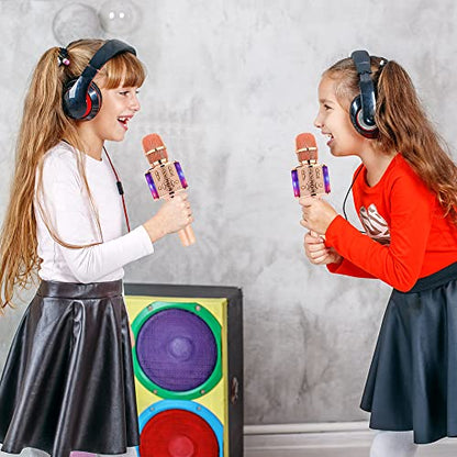 Amazmic Kids Karaoke Microphone Machine Toy Bluetooth Microphone Portable Wireless Karaoke Machine Handheld with LED Lights, Gift for Children Adults Birthday Party, Home KTV(Champagne) - color: Rose Gold Plus