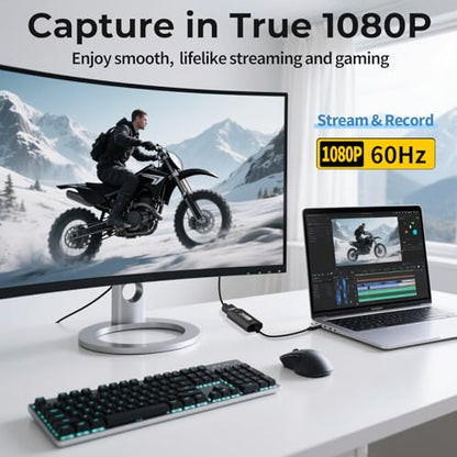 GUERMOK Video Capture Card, USB3.0 HDMI to USB-C Capture Device, Stream & Record at 2K@30FPS 1080P@60FPS, Compatible with Mac OS Windows, Quest 3, OBS, Zoom, PS5/4, Switch, Xbox (Black) - color: Black
