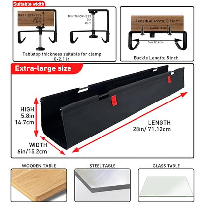 Under Desk Cable Management Tray – No Drill, 28" L x 6" W, Non-Scratch Silicone Clamps, 16 Cable Slots, Washable Honeycomb Base,Black - color: Black, size: Upgraded with Enhanced Features-28"L x 6.0"W