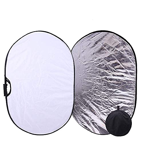 Portable Photography Silver and White Reflector Collapsible 2-in-1 Oval Reflector 23"x35" / 60x90cm Multi-Disc Light Reflector with Handle for Photo Studio Lighting & Outdoor Lighting - size: 23x35inch 2in1