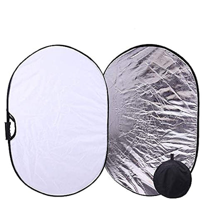 Portable Photography Silver and White Reflector Collapsible 2-in-1 Oval Reflector 23"x35" / 60x90cm Multi-Disc Light Reflector with Handle for Photo Studio Lighting & Outdoor Lighting - size: 23x35inch 2in1
