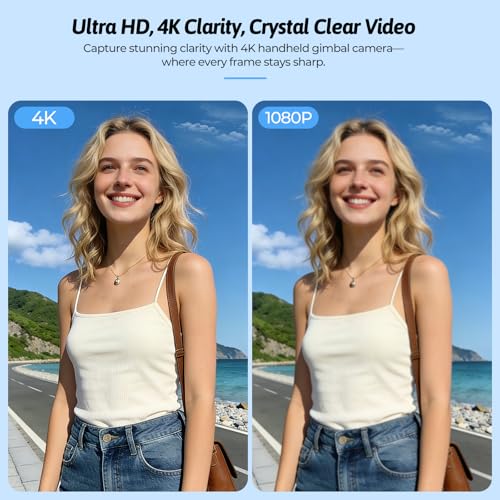 4K Vlogging Camera for YouTube, 75MP Pocket Digital Camera with 330° Rotating Gimbal Lens, Travel & Beginner Handheld Vlog Camera, WiFi Content Creator Kit with Tripod, 16GB Card