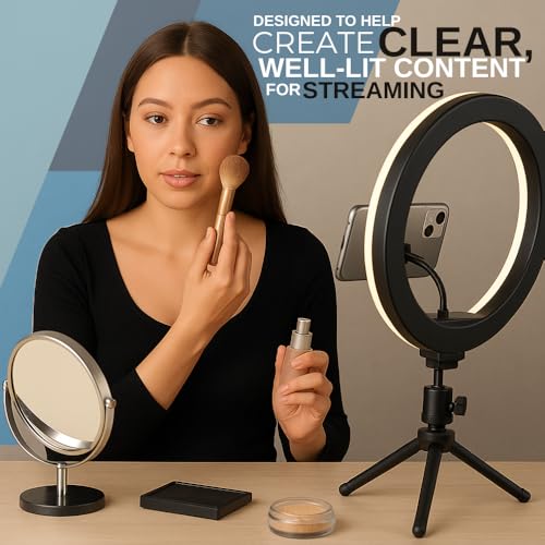 10.2" LED Ring Light for Live Streaming - Adjustable Color Modes, Phone Holder, Desktop Tripod Stand, Beauty Fill Light for TikTok, YouTube, Makeup, Photography, Zoom, Selfies