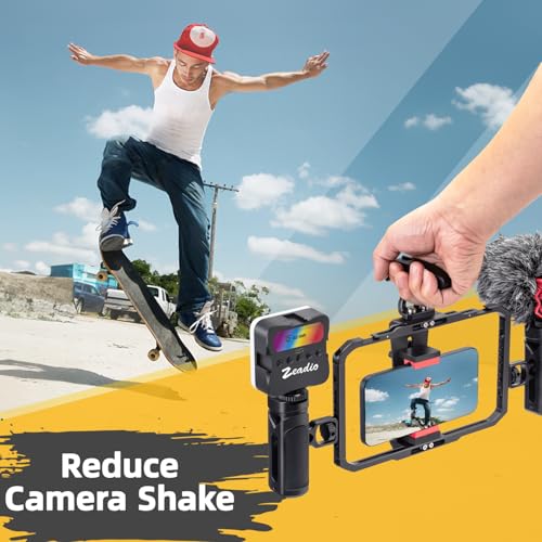 Zeadio All-in-One Phone Video Vlogging Kit, Versatile Video Cage with RGB Light, Mic, Arca Ball Head Tripod, Handheld Stabilizer for YouTube/TikTok/Live Streaming, Compatible with All Smartphones - style: Pro Kit