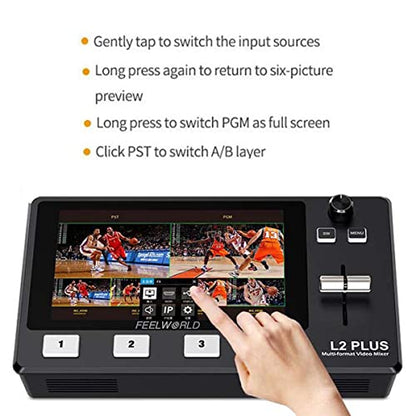 Feelworld L2 Plus 5.5" LCD Multi-Camera Video Mixer Switcher with Touch Screen PTZ Control Chroma Key USB3.0 for Live Streaming