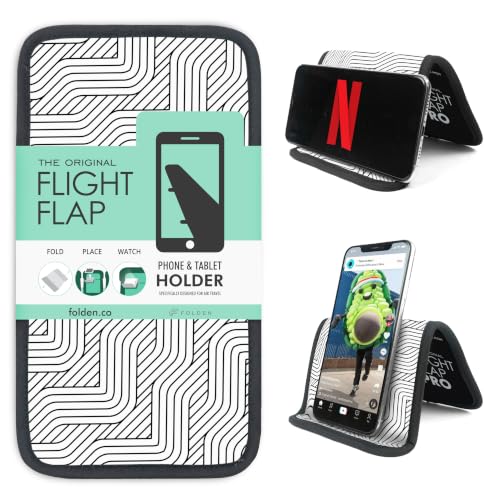 Flight Flap Airplane Phone Holder, Flexible Cell Phone Holder, Folding Cellphone Stand for Desk, Bed, Office, Treadmill - Airplane Gadgets for Long Travel Accessories - Plane Essentials - color: Mono Lines, size: Large