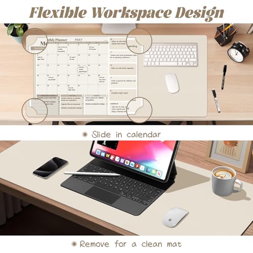 JJPRO Dual-Layer Dry Erase Desk Mat,Large Multi-Use Dry Erase Desk Calendar,Erasable Desk Pad,Double-Sided Faux Leather Desk Pad,Reusable Large Mouse Pad for Office, Home - Eggshell -16"x34" - color: Eggshell
