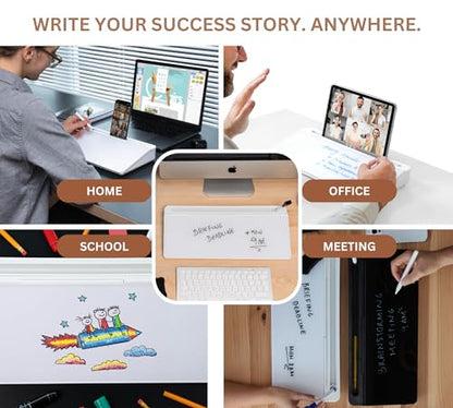 GAROOD Desktop Whiteboard with Storage Desk White Board Desk Board Glass White Board with Stand Home Office Organizer Phone Holder 15.8X7X2 inches - color: White