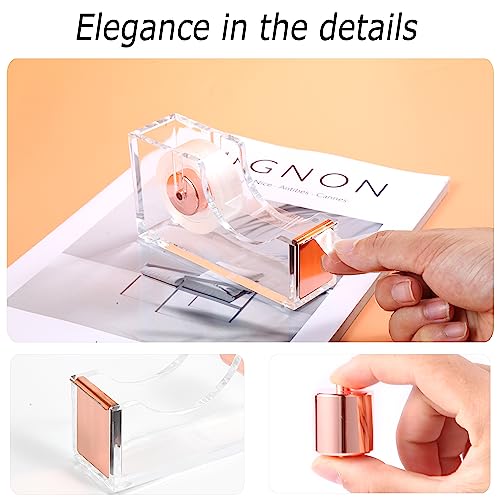 Famassi Rose Gold Desk Accessories，Office Supplies Set Acrylic Stapler Set Staple Remover, Tape Holder, 2 Ballpoint Pen, Scissor, Binder/Paper Clips and 1000pcs Staples. - color: Rose Gold