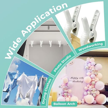 Rosellas 6 Pack 4" Balloon Arch Clips, Plastic Spring Clamps Heavy Duty, Backdrop Clips for Valentine's Day Balloon Arch, Tablecloth Clip, Backdrop Stand, Wedding Photography Studio Decoration