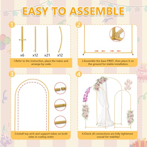 Toodour Arch Backdrop Stand 7.2FT, 6.6FT, 6FT Set of 3 Gold Metal Wedding Balloon Arch Stand for Birthday Anniversary Graduation Ceremony Opening Ceremonies Christmas New Year Garden Decorations - size: 7.2FT,6.6FT,6FT