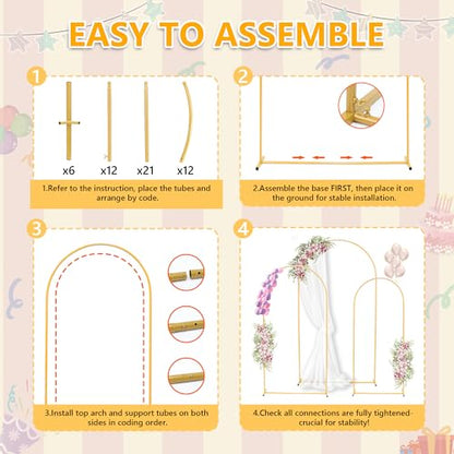 Toodour Arch Backdrop Stand 7.2FT, 6.6FT, 6FT Set of 3 Gold Metal Wedding Balloon Arch Stand for Birthday Anniversary Graduation Ceremony Opening Ceremonies Christmas New Year Garden Decorations - size: 7.2FT,6.6FT,6FT