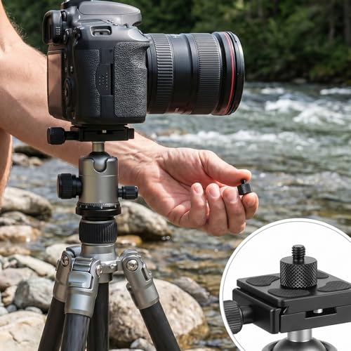 Skrfren Threaded Tripod Screw Adapter, 1/4 to 3/8 Double Male | Standard Mounting Thread Converter, Aluminum Alloy Camera Cage Mount for Light Stand, Monopod, Shoulder Rig, Tripod Head