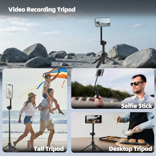 PHOPIK 35" Magnetic Selfie Stick Phone Tripod, Extendable Phone Tripod with Cold Shoe and Remote,Compatible with iPhone/Android/Sport Camera Perfect for Video Recording/Selfies/Insta360 x5（Black） - size: SS21-B