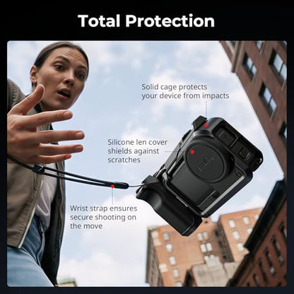 SMALLRIG Handle Grip Kit for DJI Osmo Action 6 with Metal Cage, Street Photography Grip for DJI, Action 6 Cage with Shutter Button, Cold Shoe, Wrist Strap, Lens Cover, 1/4 Threaded Hole - 6037 - style: Advanced Cage+Grip
